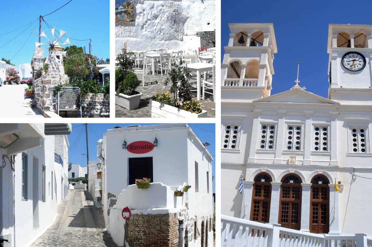 Trypiti, the restaurants, and the Church of Agios Nikolaos, Milos, Greece