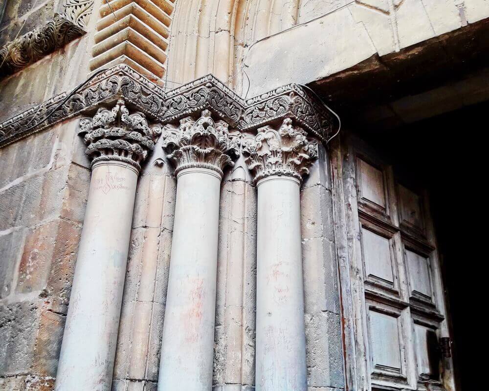 Columns in the entrance: The Church of the Holy Sepulchre