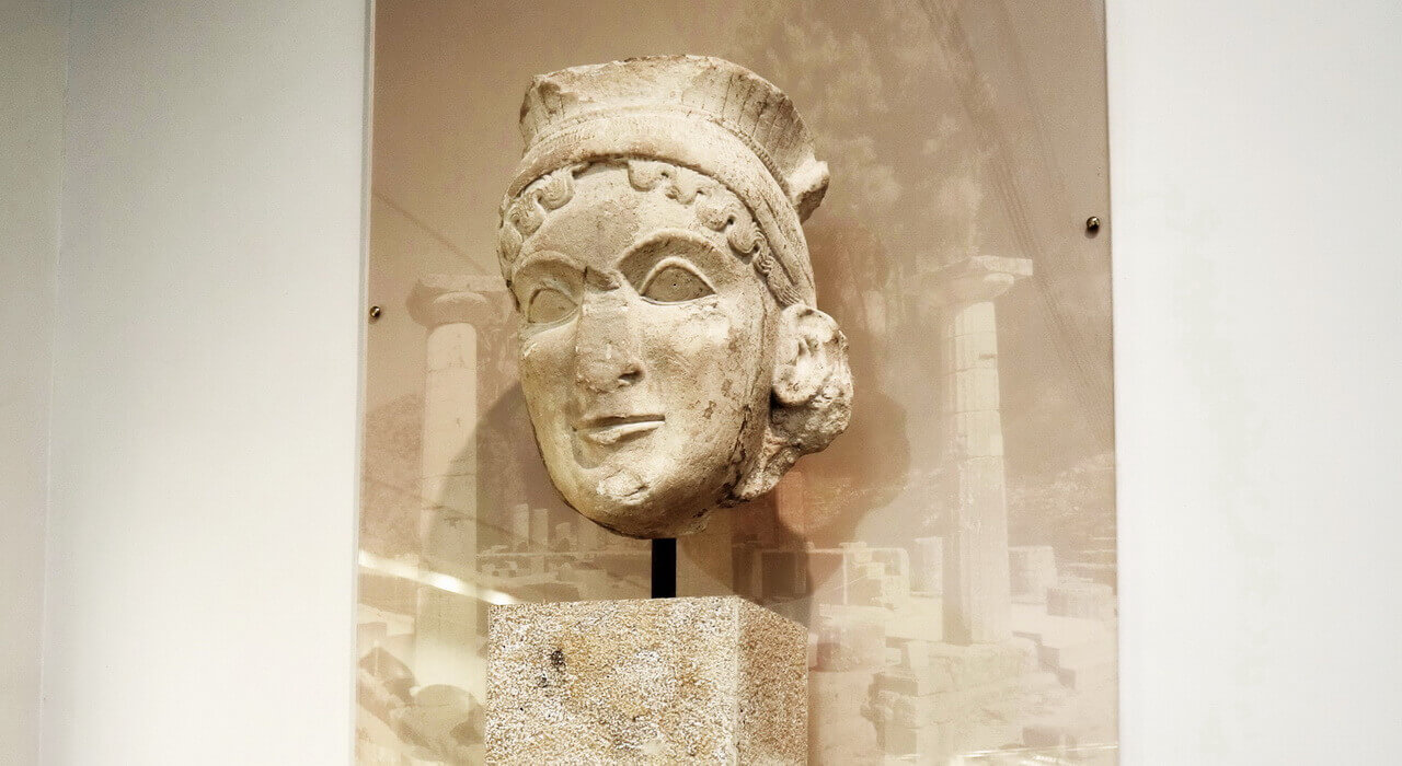 Colossal limestone female head, Arch Museum Olympia