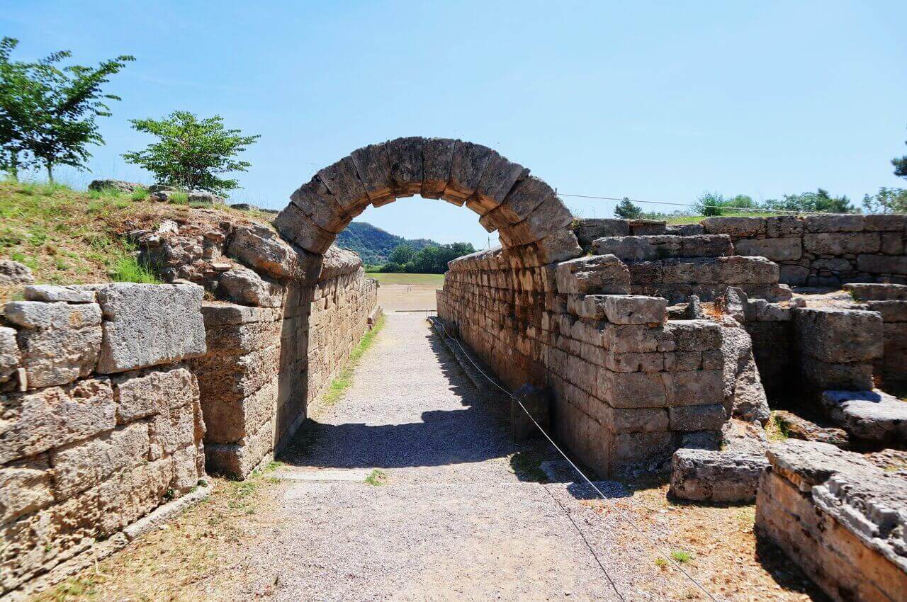 Crypt, arched way to the stadium in the ancient Olympia
