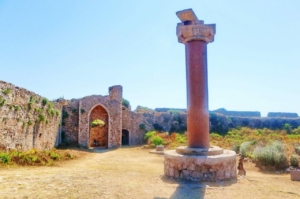 The red granite column of Morosini, Methoni