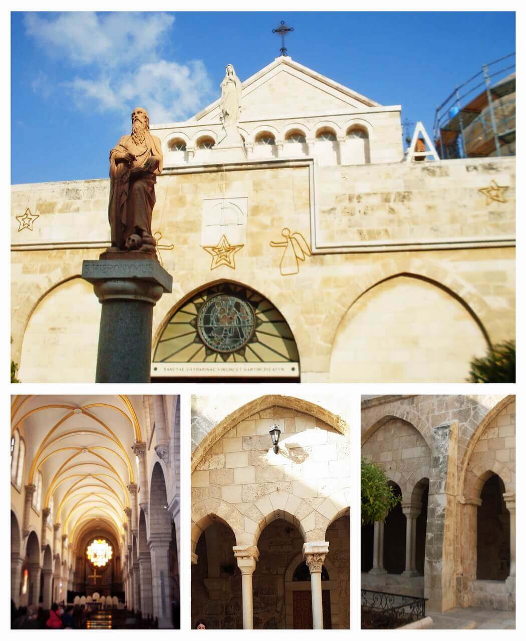 The Church of Saint Catherine, the statue of St. Jerome and the cloister, and the statue of St. Catherine