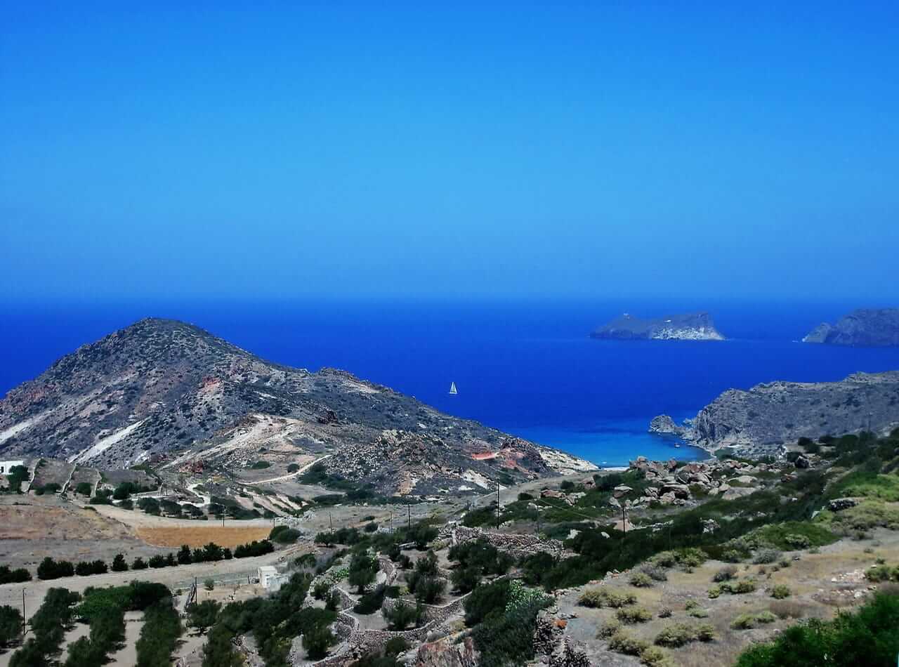 A beautiful view of the blue Aegean Sea, Plaka, Milos Island
