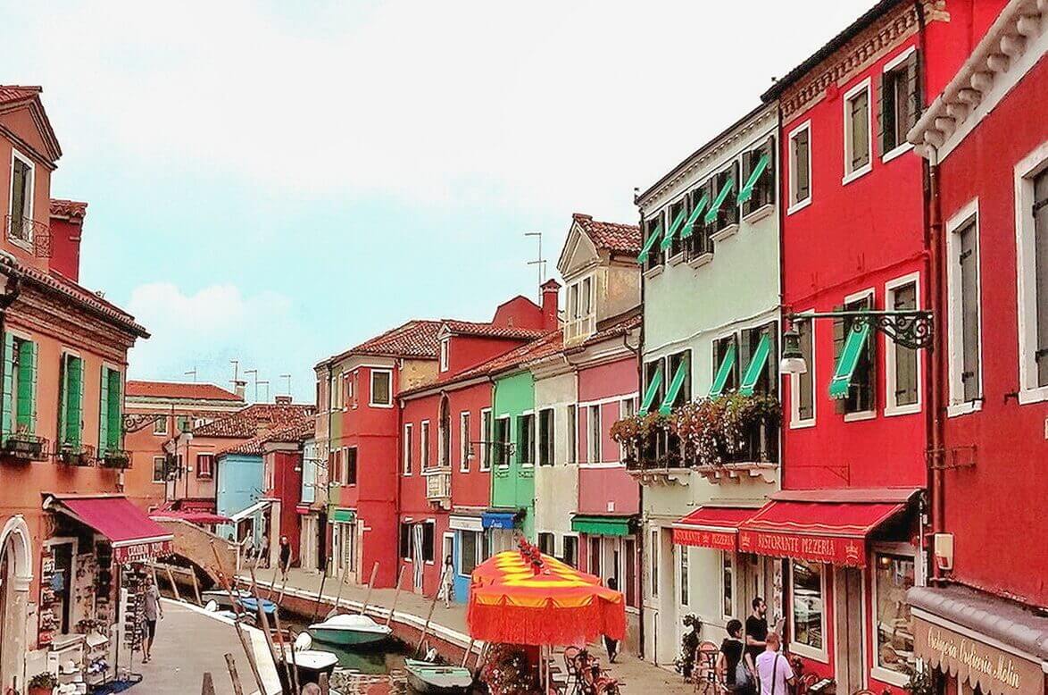Burano canal with colorful houses