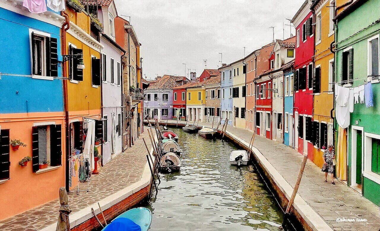 Burano canal with colorful houses