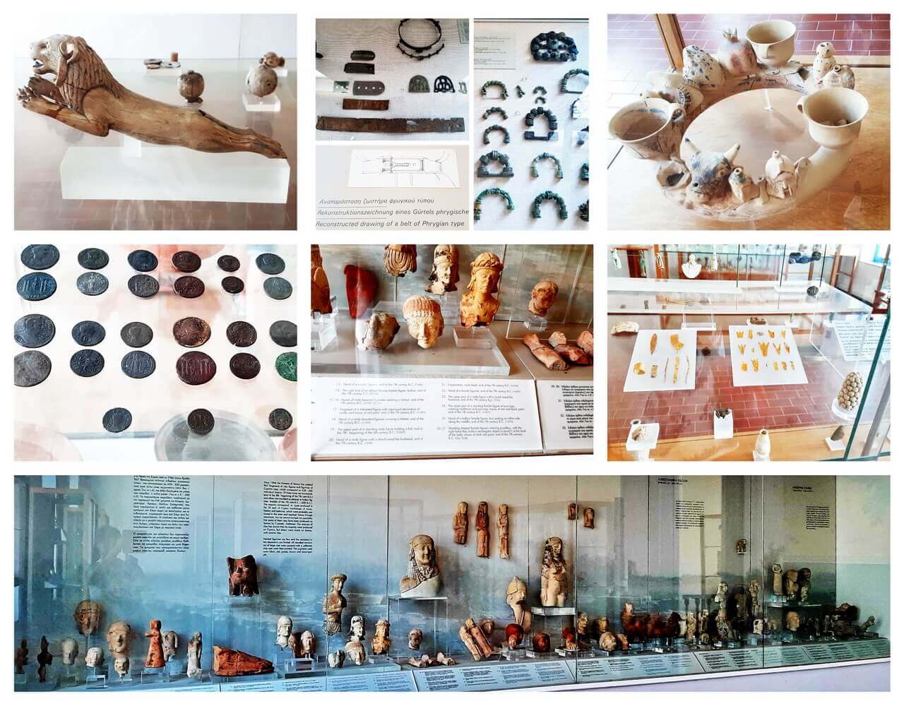 Lion ivory, Bronze belt, Coins, gold, Clay figurines, Museum Vathy, Samos
