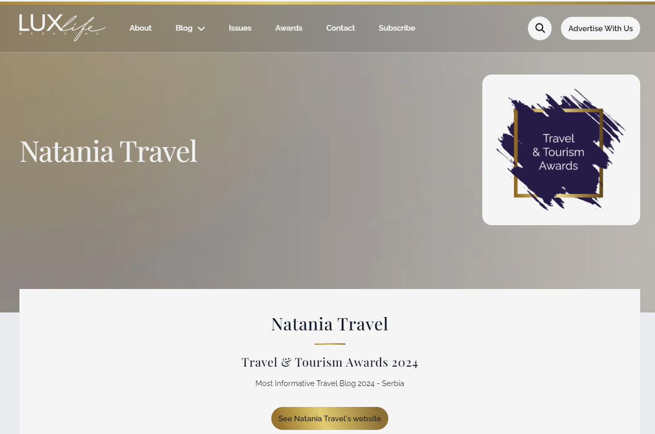 Natania Travel 2024 Winner Travel Tourism Awards Luxlife Magazine Press
