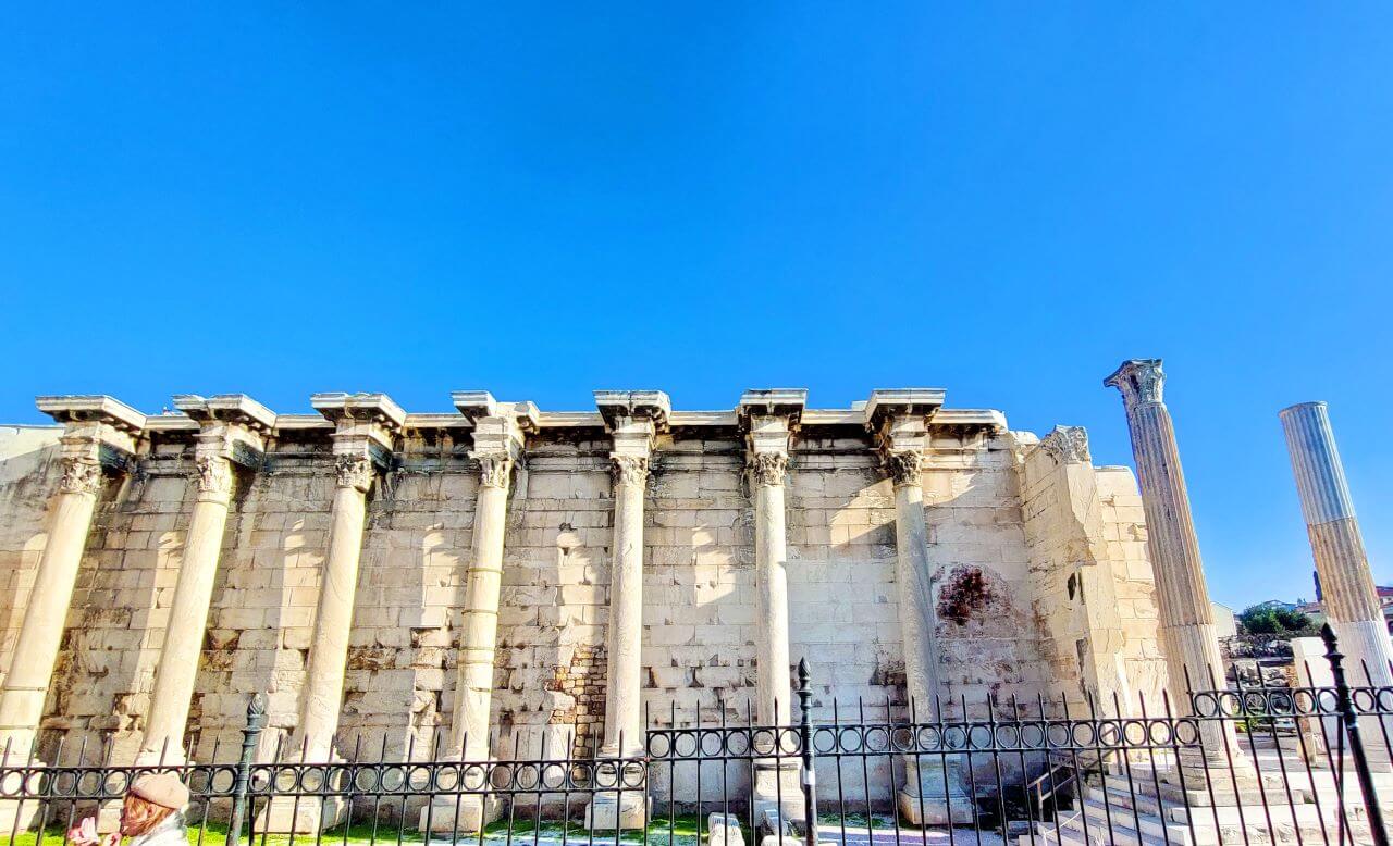 Athens, West wall of the Hadrian's Library with marble columns