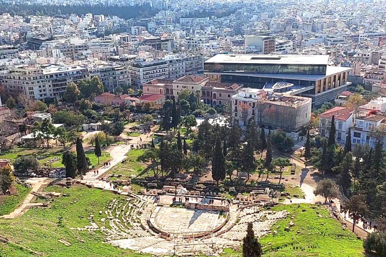 Athens Acropolis Theatre of Dionysos and Archaeological Museum in the background