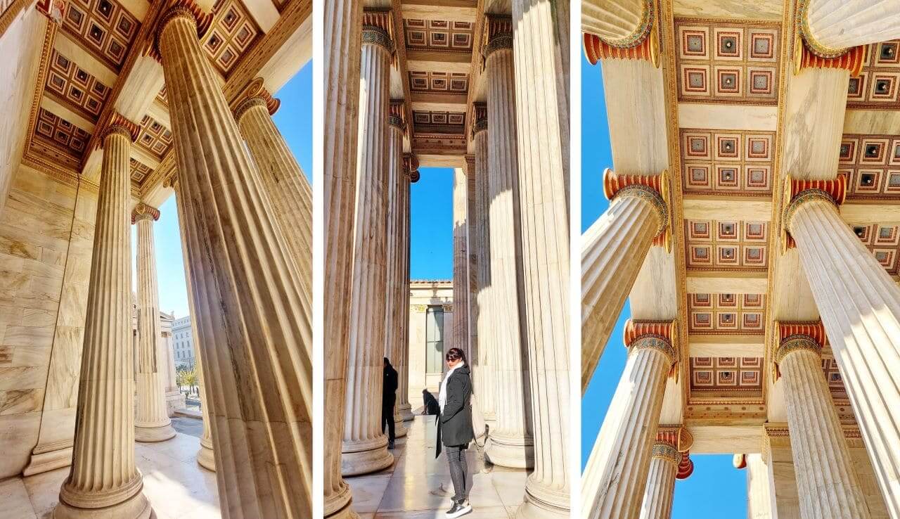 The decorated ceiling and columns of the University of Athens