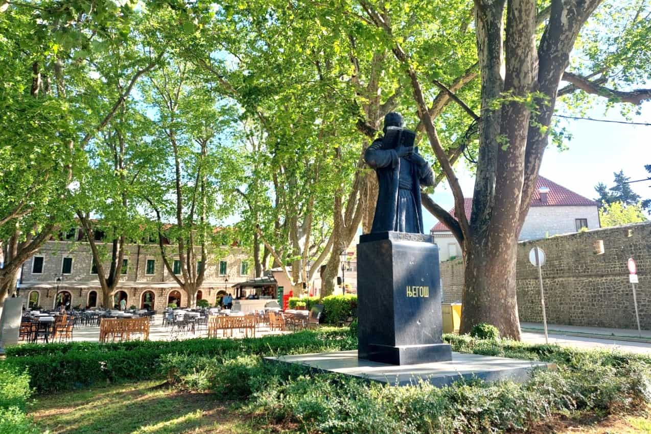 Trebinje, a monument to Njegoš in the Park with plane trees