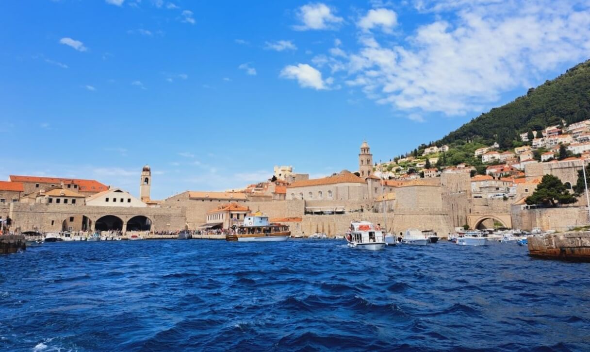 A view from the sea of the Dubrovnik City Harbour