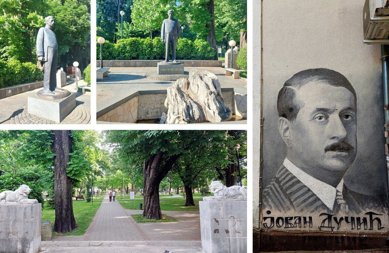 Trebinje, the monument and the mural of Jovan Dučić