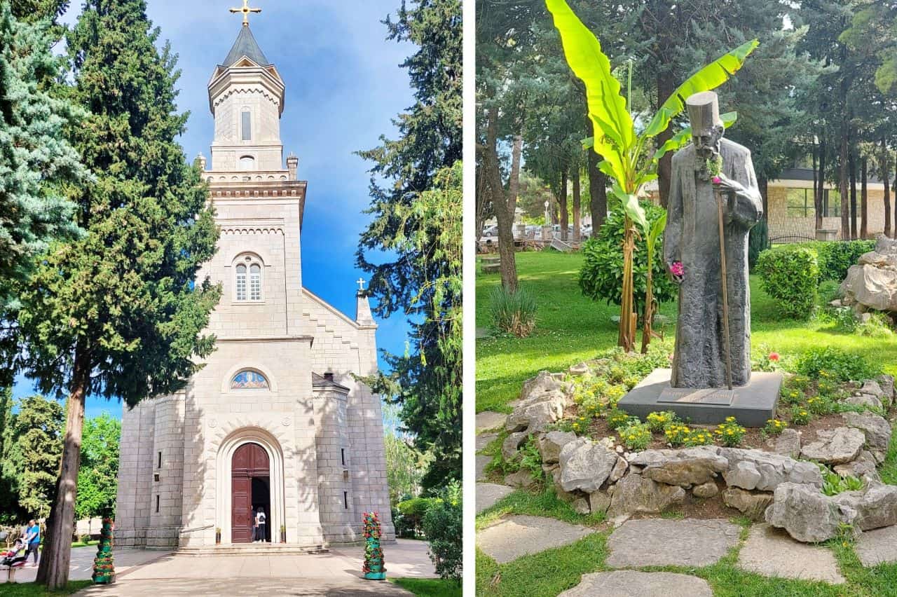 Trebinje, the Church of the Holy Transfiguration of God , and the statue of Patriarch Pavle