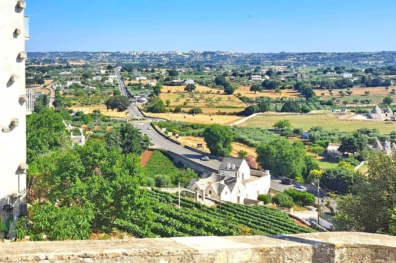 View of the Locorotondo countryside with trulli