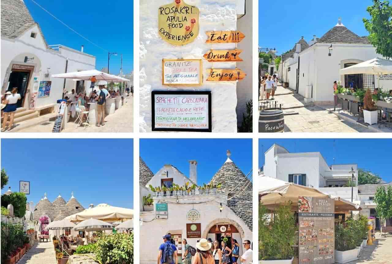 Trulli with wine bars, gelatery restaurants in Alberobello