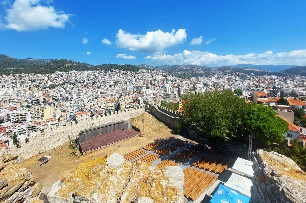 A view from the Fortress of Kavala of theatre and town