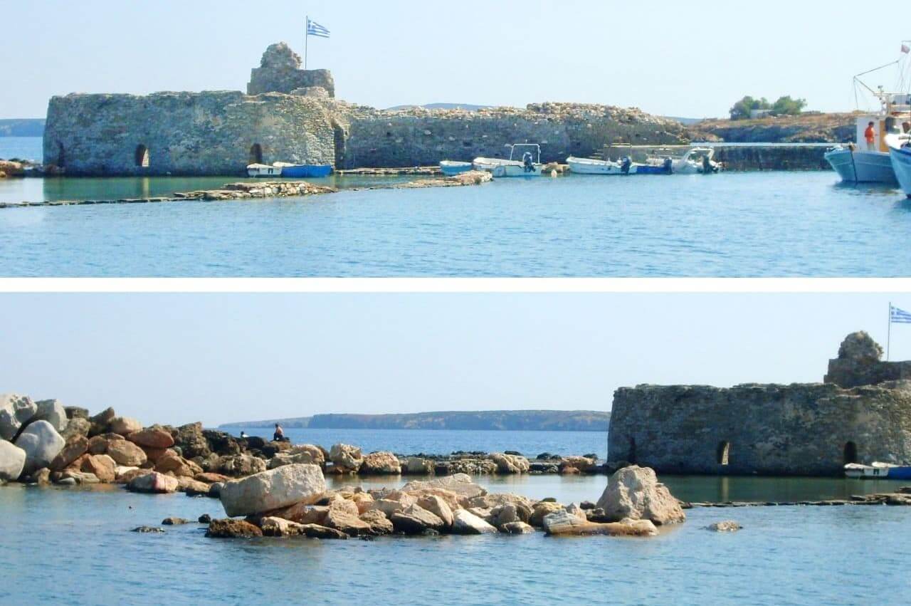 The Remains of the Venetian fortress in Naoussa's old port, Paros