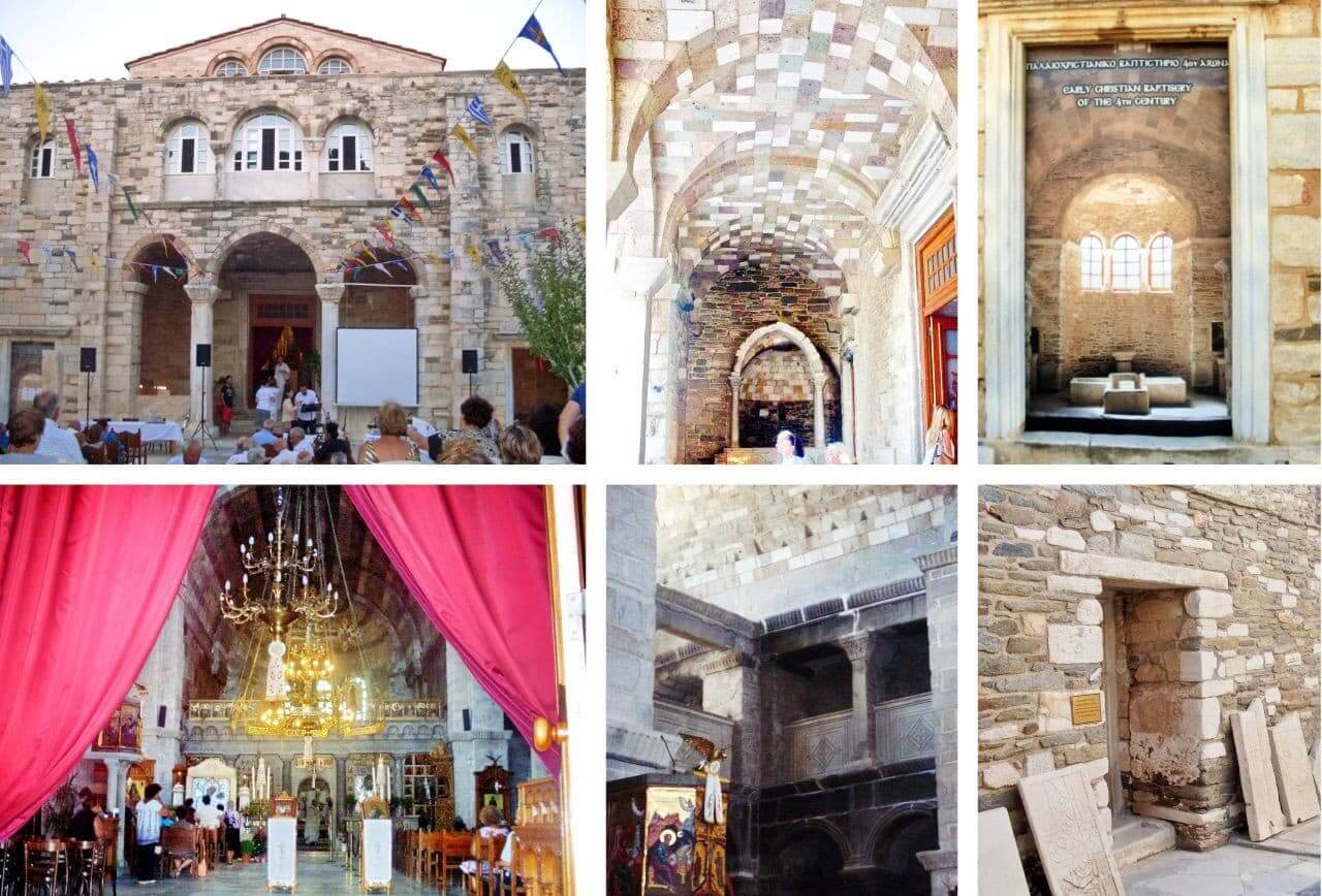 Facade and interior of the Panagia Ekatontapyliani 