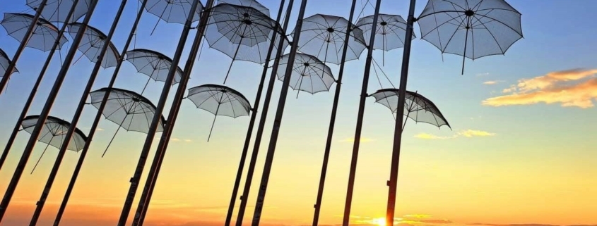 Thessaloniki Umbrellas on sunset