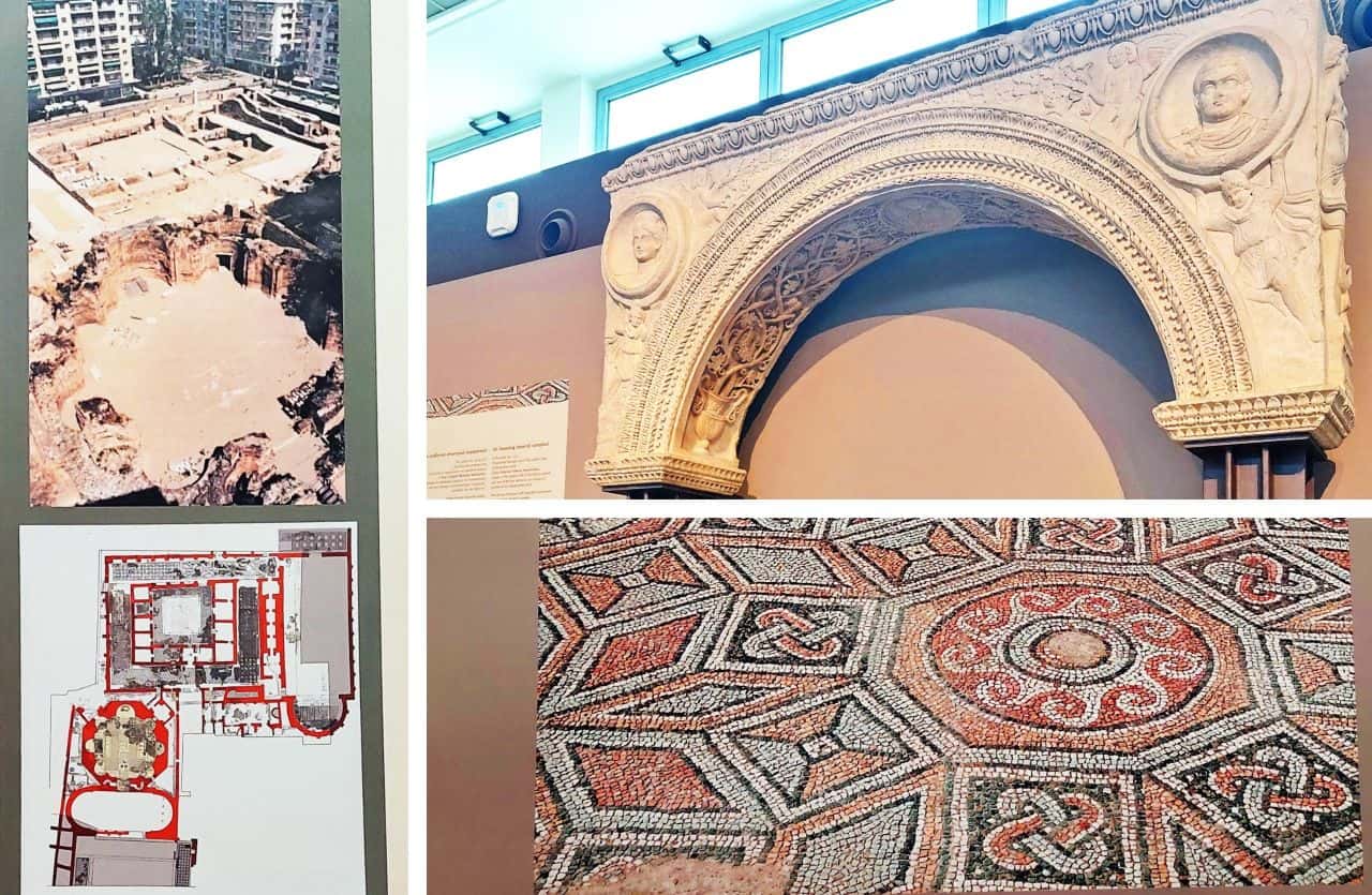 Thessaloniki, Royal Palace, mosaic and the small Arch of Galerius