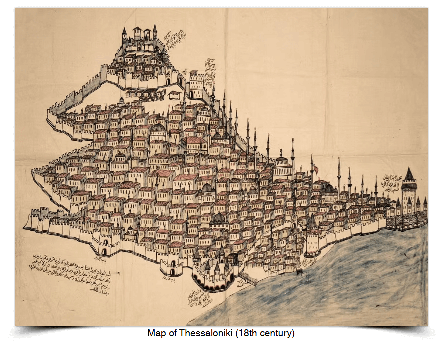 Map of Thessaloniki, 18th century, Source www thebyzantinelegacy.com