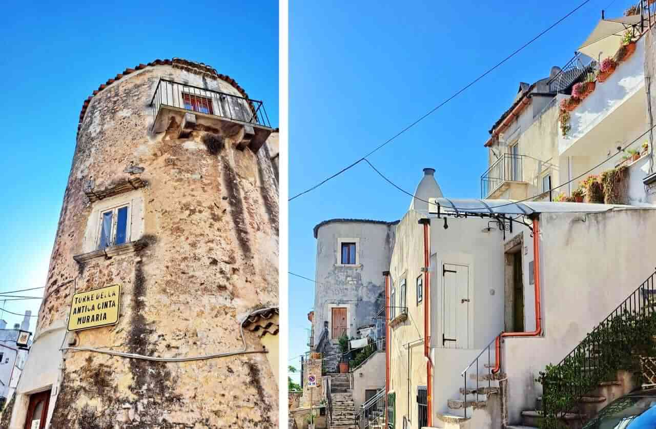 Vico del Gargano, residential houses in castle towers, Viko del Gargano