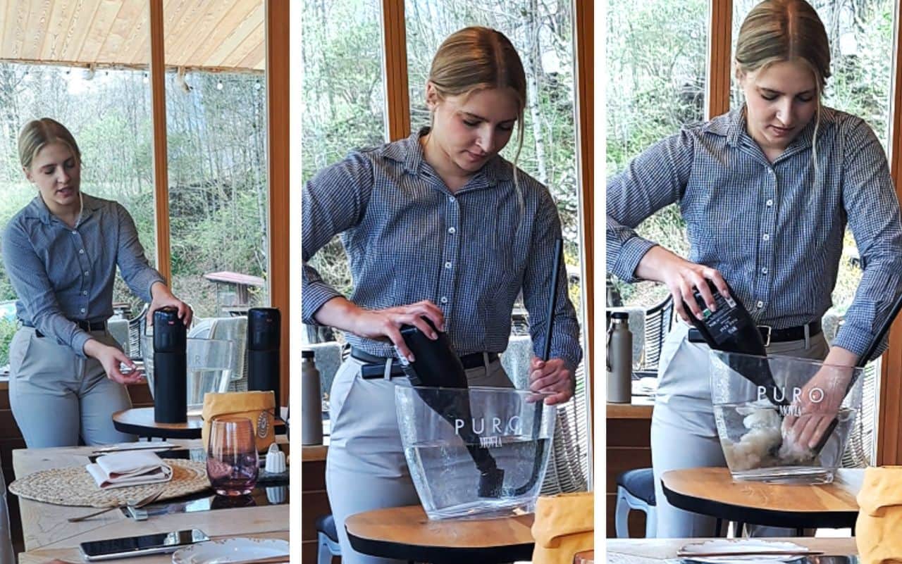 Opening the Puro Movia wine at the Vila Planinka