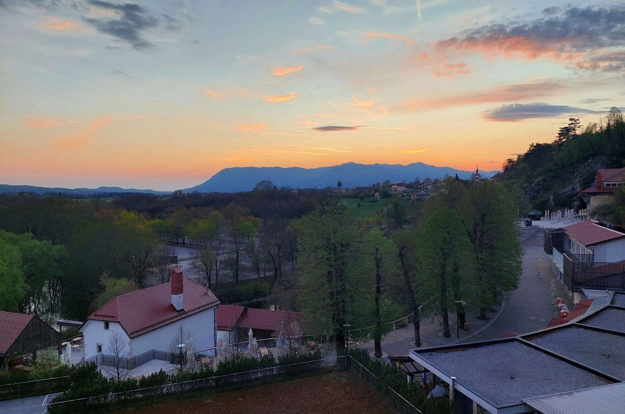 A view of Postojna Park from the terrace of the Hotel Jama