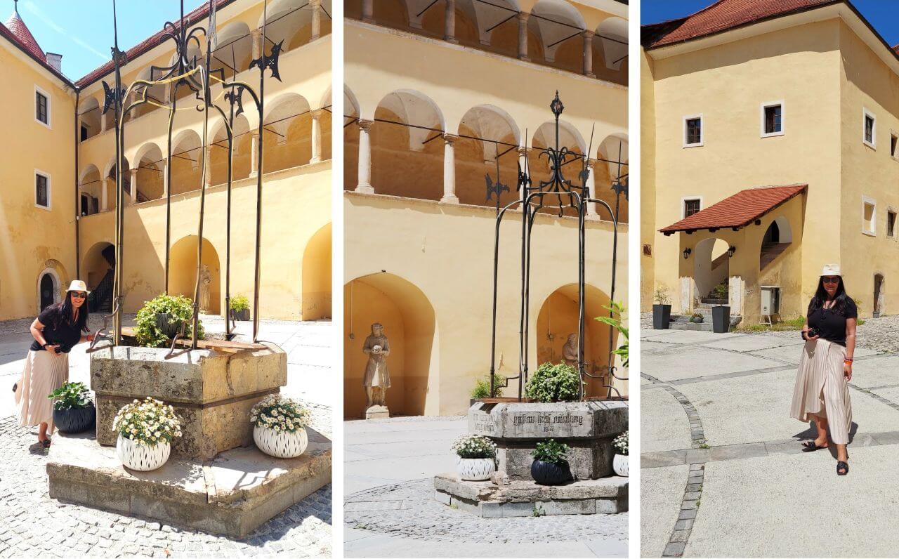 Inner courtyard with well at the Mokrice Castle. Dvorac Mokrice