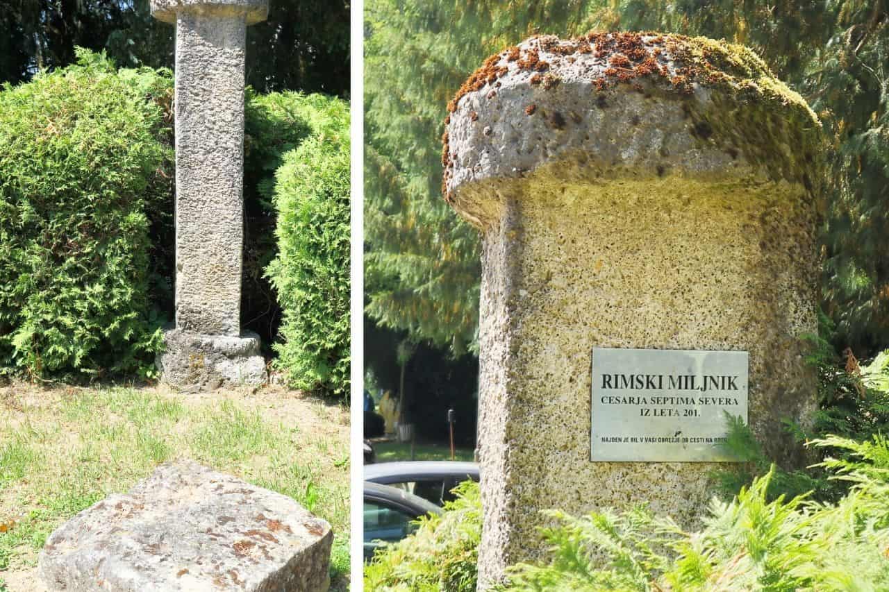 Roman milestone at front of the Mokrice Castle