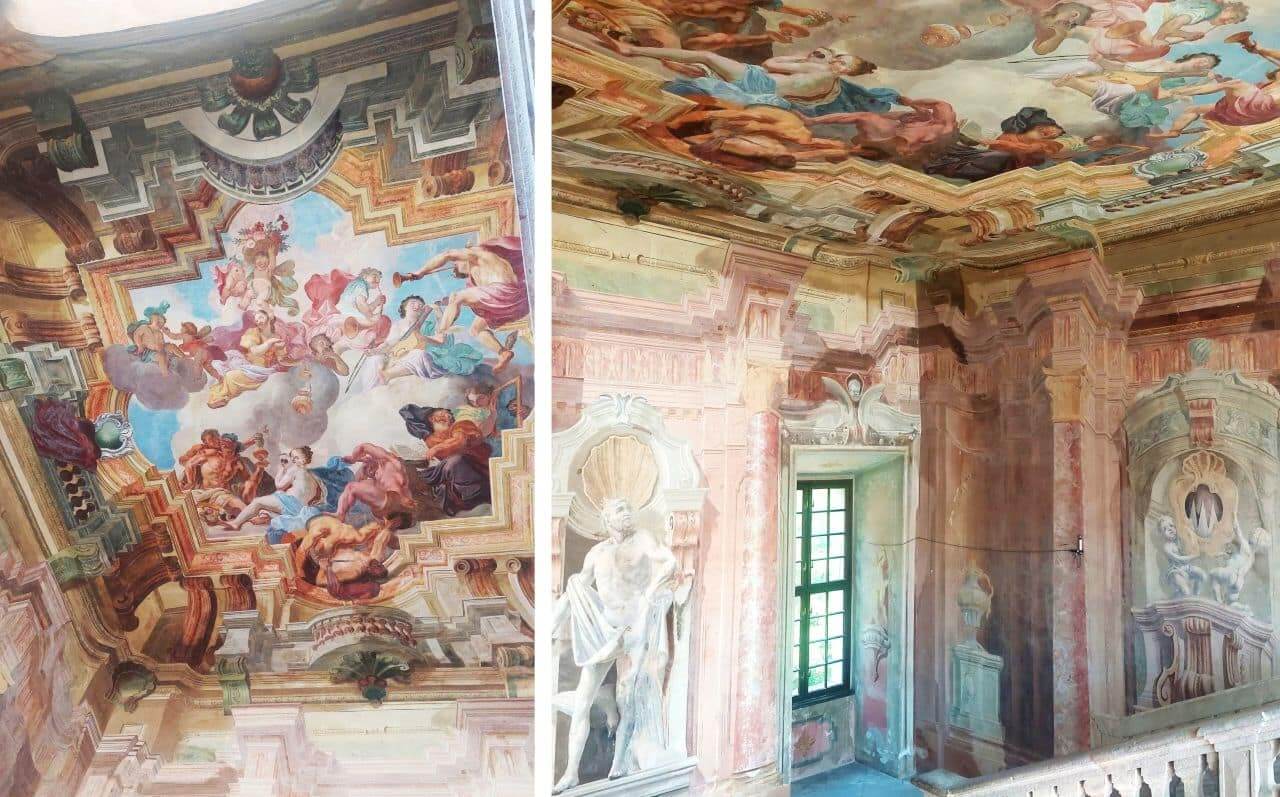 Stairs and ceiling decorated with Trompe-l'œil fresco, Brežice Castle