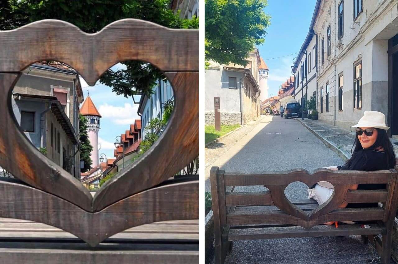Wooden bench with heart, Brežice