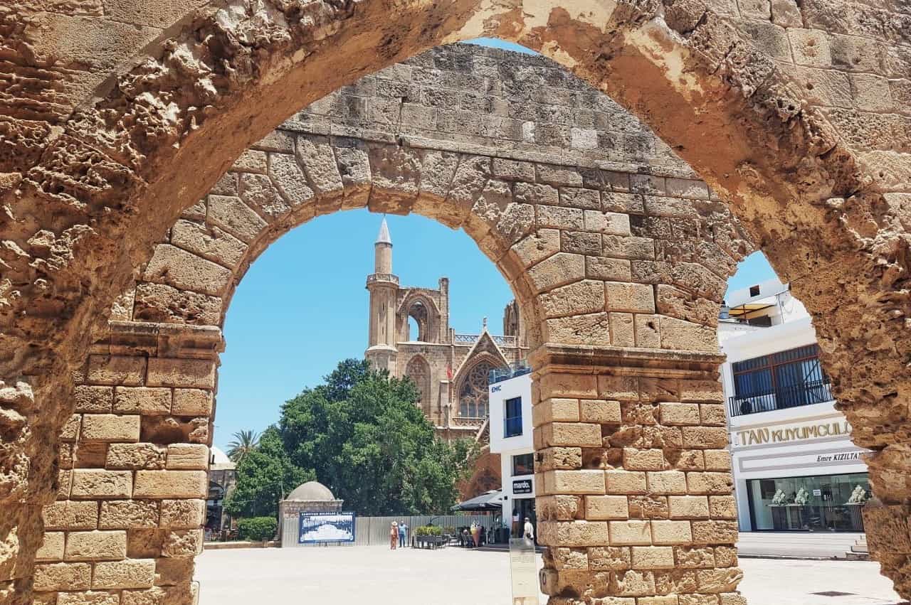 Cyprus, Famagusta, a view of the Lala Mustafa Pasha Mosque from the Venetian Palace