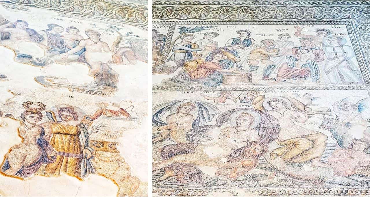 CY Paphos, House of Aion mosaic, Leda and Swan, Enfant Dionysos, and beauty contest between